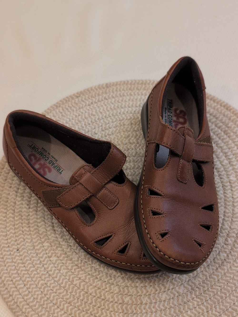 Women's SAS Brown Leather Comfort Mary Jane Slide